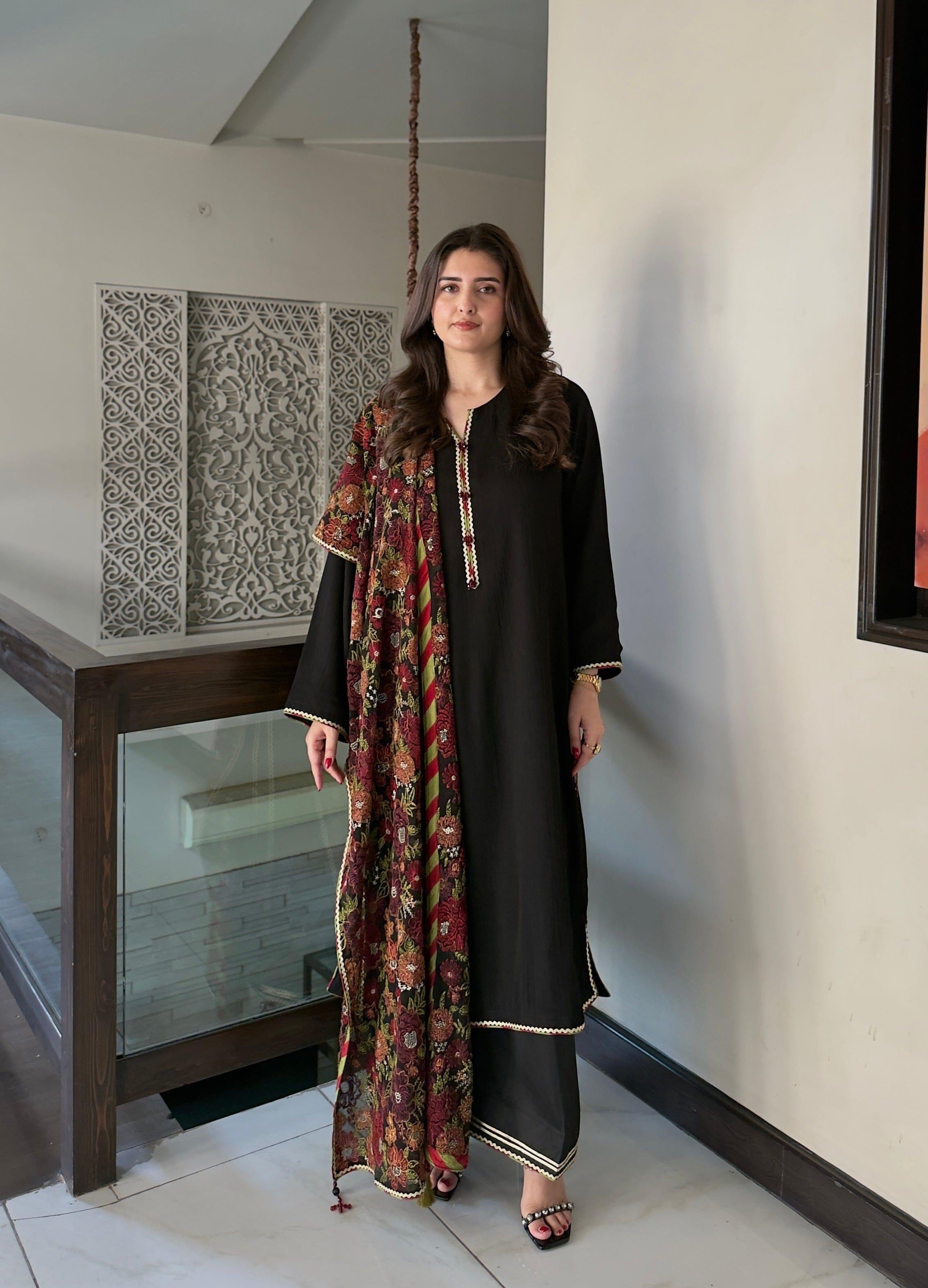 CHIFFON DRESS EMBROIDERED SHAWL - 3 PC STITCHED