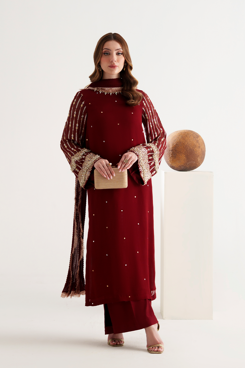 AMAVE EMBROIDERED CHIFFON DRESS - 3 PC UNSTITCHED