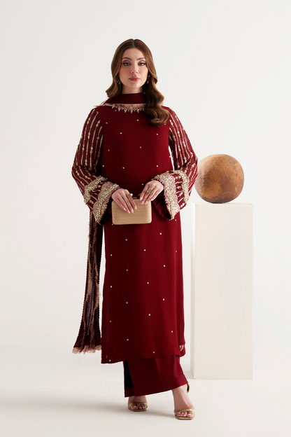 AMAVE EMBROIDERED CHIFFON DRESS - 3 PC UNSTITCHED