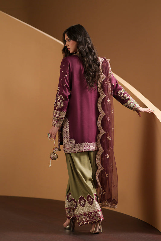 ETHNIC EMBROIDERED RAW SILK DRESS - 3 PC UNSTITCHED