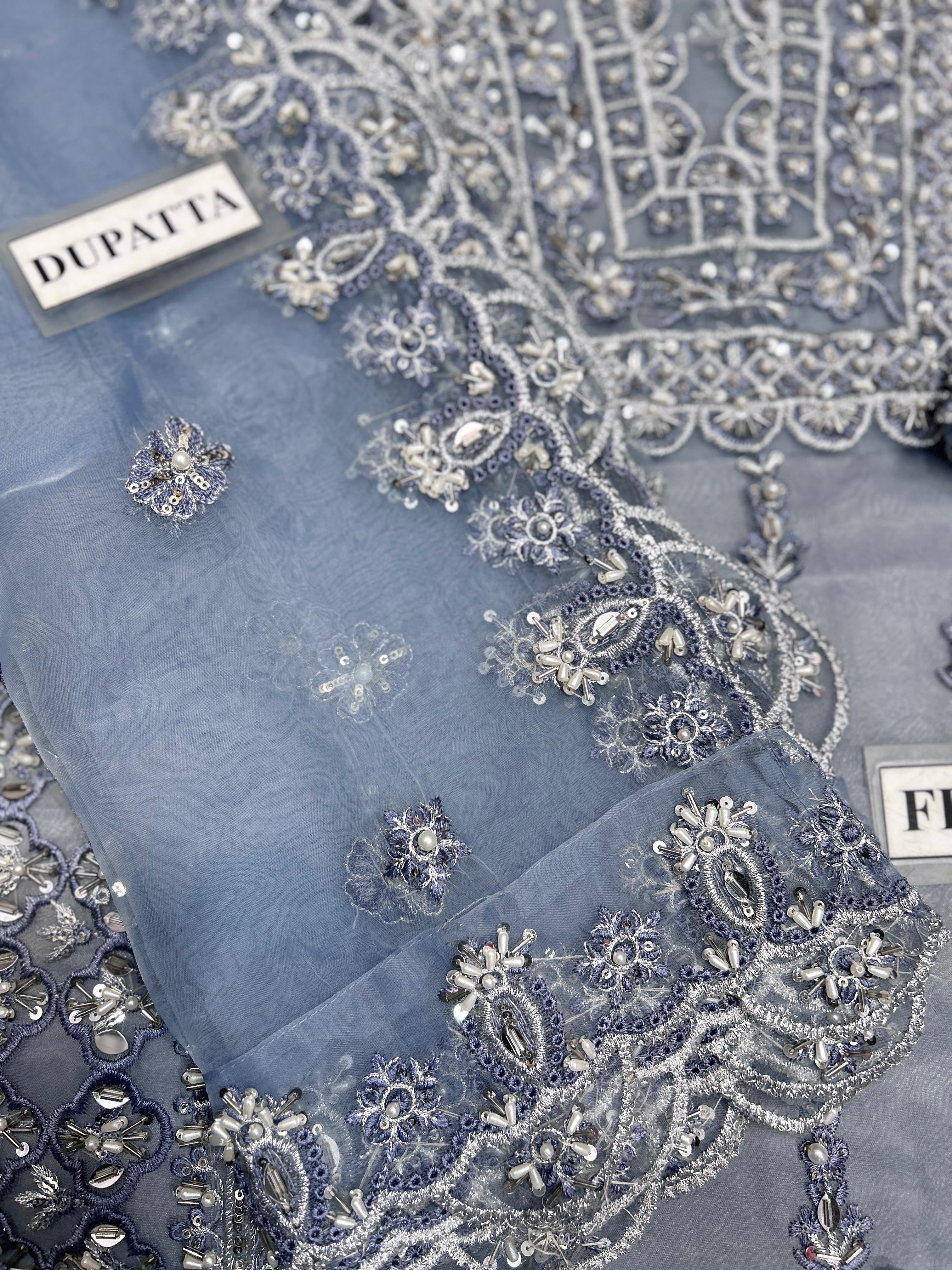 ZAHA LUXURY EMBROIDERED ADDA WORK ORGANZA - 3 PC UNSTITCHED