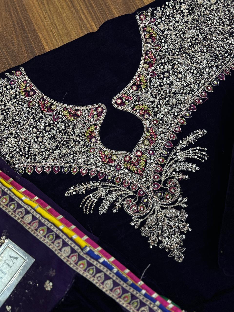 JAZMIN LUXURY EMBROIDERED VELVET - 3 PC UNSTITCHED