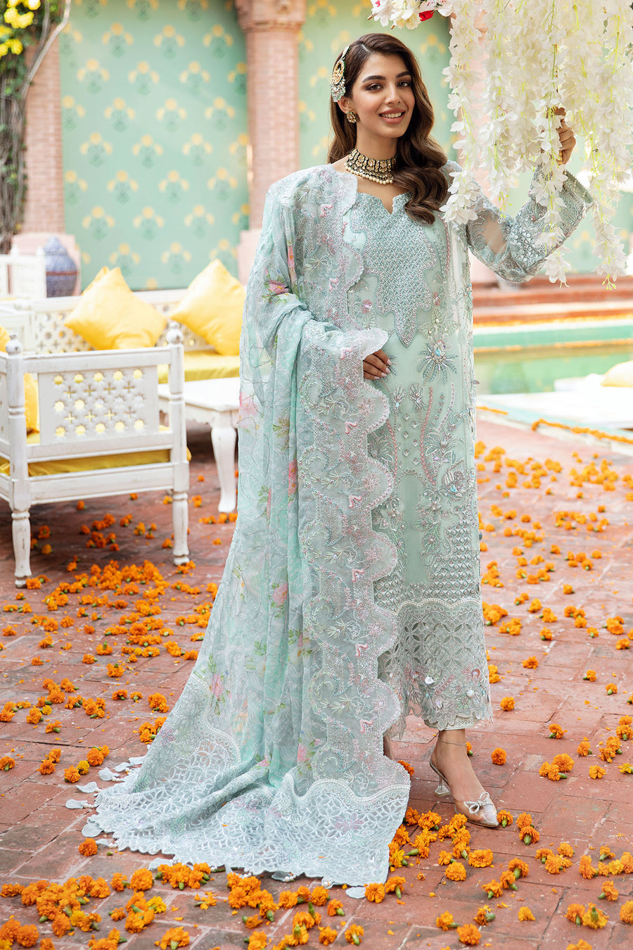 NUREH LUXURY EMBROIDERED ADDA WORK ORGANZA - 3 PC UNSTITCHED