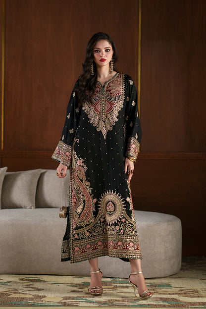 ETHNC LUXURY EMBROIDERED SILK KAFTAN - 3 PC UNSTITCHED