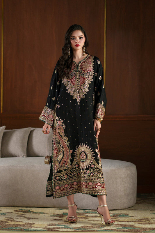 ETHNC LUXURY EMBROIDERED SILK KAFTAN - 3 PC UNSTITCHED