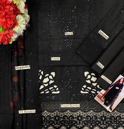 NUREH LUXURY EMBROIDERED CHIKANKARI LAWN - 3 PC UNSTITCHED