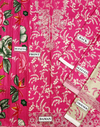 YARDS PRINTED EMBROIDERED LINEN DRESS - 3 PC UNSTITCHED