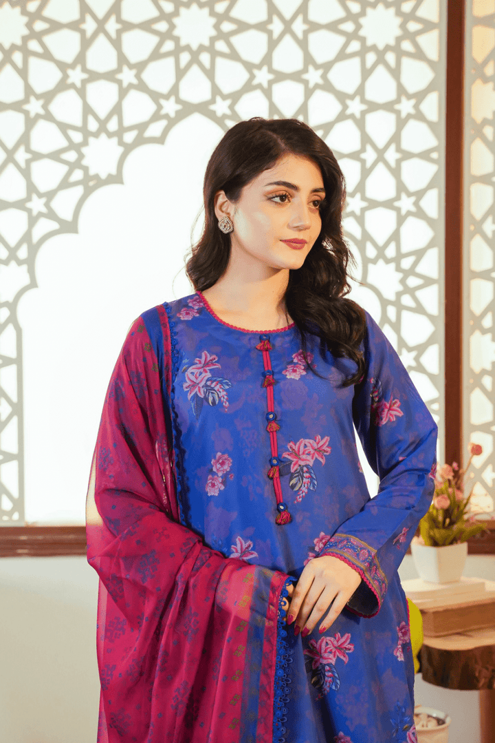 HOORAINS PRET EMBROIDERED SLUB LAWN FARSHI SHALWAR - 3 PC STITCHED