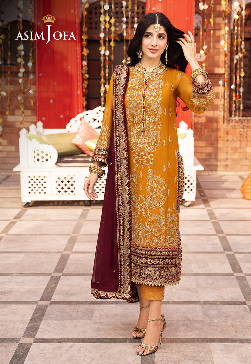 ASIM JOFA EMBROIDERED SEMI PURE CHIFFON - 3 PC UNSTITCHED