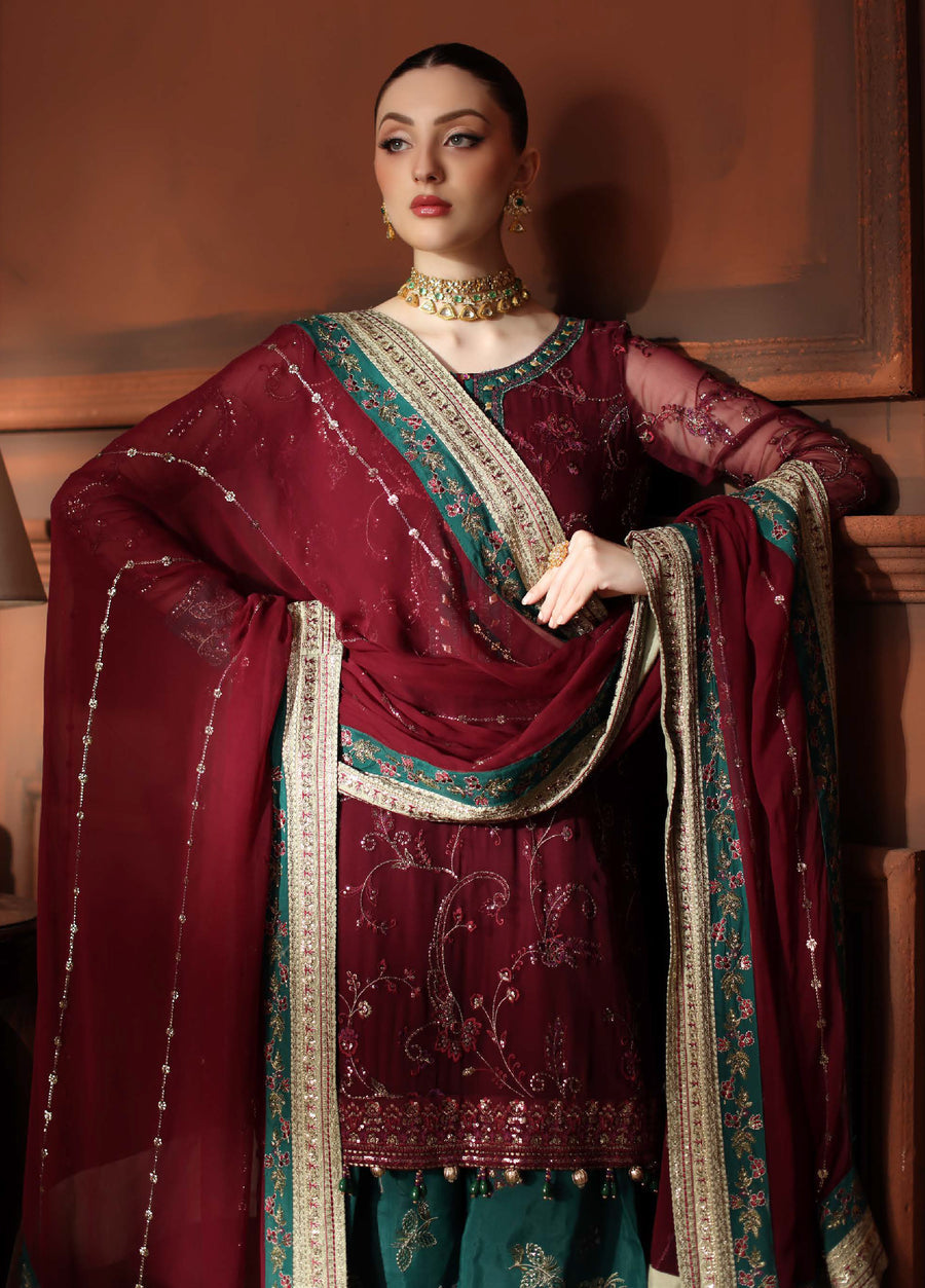 NUREH EMBROIDERED CHIFFON DRESS - 3 PC UNSTITCHED