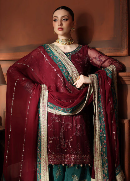 NUREH EMBROIDERED CHIFFON DRESS - 3 PC UNSTITCHED