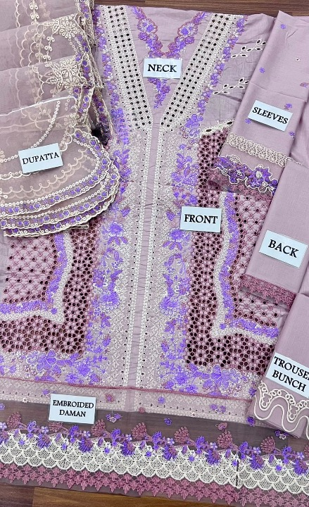 BIN ILYAS LUXURY CHIKANKARI EMBROIDERED LAWN - 3 PC UNSTITCHED