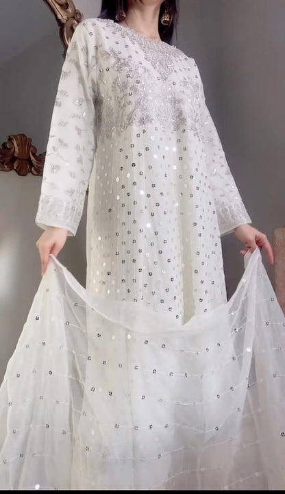 HOORAIN’S PRET LUXURY EMBROIDERED CHIFFON FROCK - 3 PC STITCHED