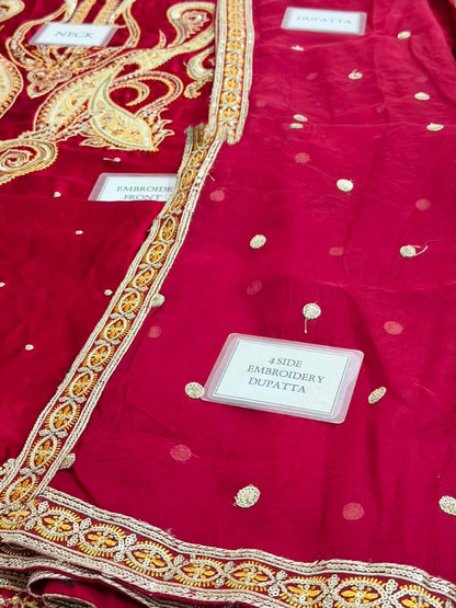 ETHNC LUXURY EMBROIDERED SILK KAFTAN - 3 PC UNSTITCHED