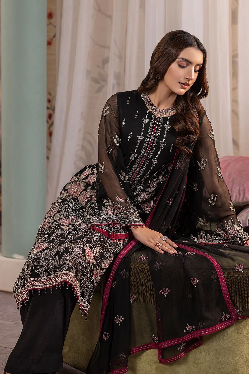 FLOSSIE EMBROIDERED CHIFFON - 3 PC UNSTITCHED