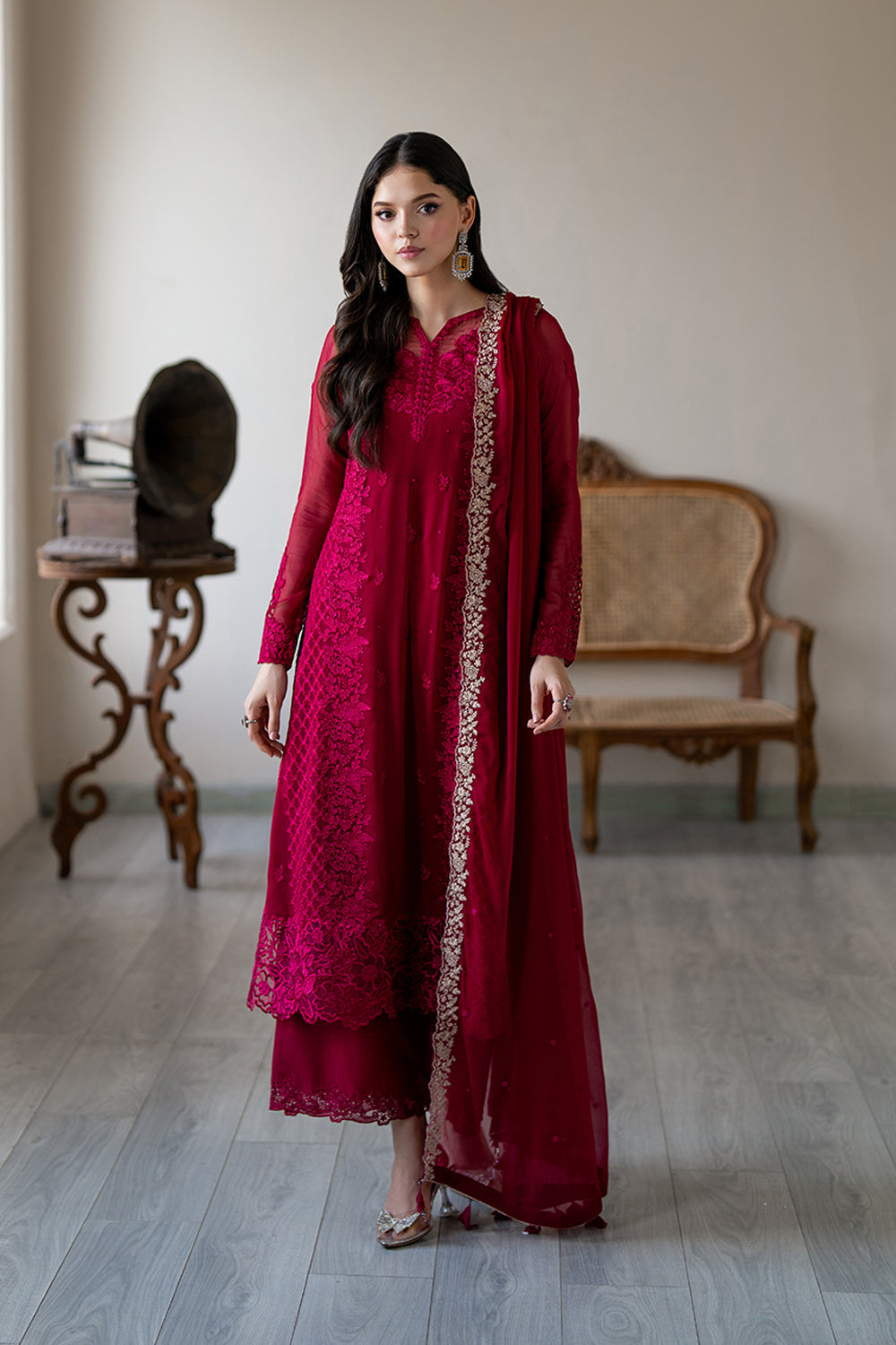 AZURE EMBROIDERED SEMI PURE CHIFFON - 3 PC UNSTITCHED