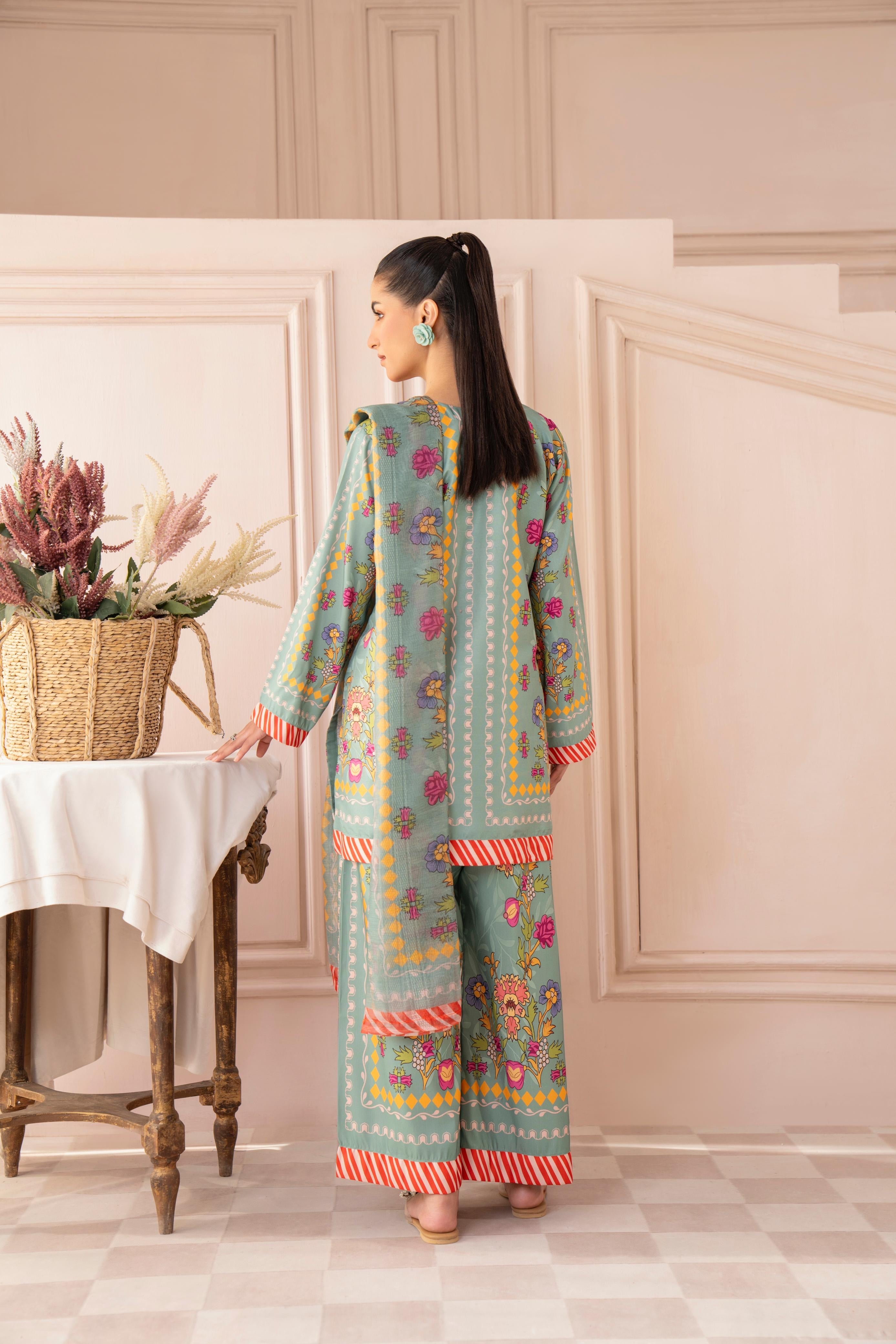 HOORAIN’S PRET PRINTED INDIAN RAW SILK STITCHED 3 PC SUIT