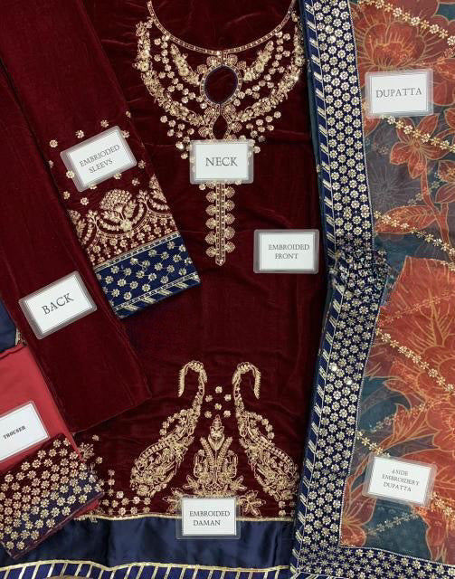 JAZMIN FORMALS EMBROIDERED VELVET - 3 PC UNSTITCHED