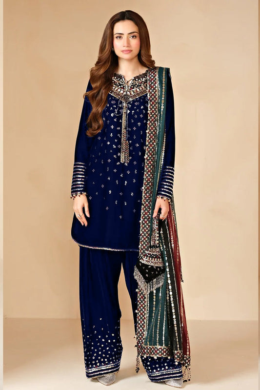 JAZMIN EMBROIDERED VELVET - 3 PC UNSTITCHED