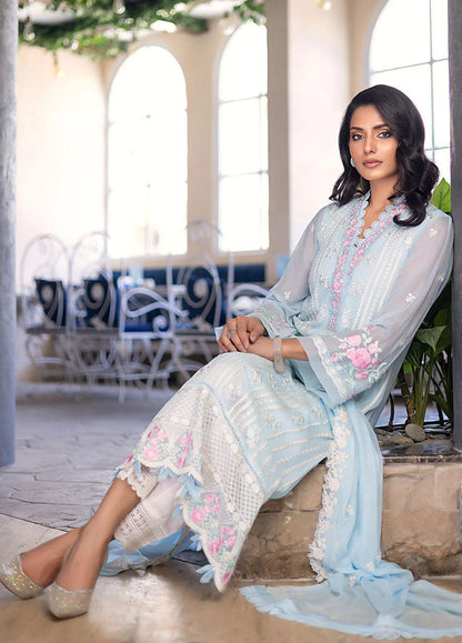 AZURE EMBROIDERED SEMI PURE CHIFFON - 3 PC UNSTITCHED