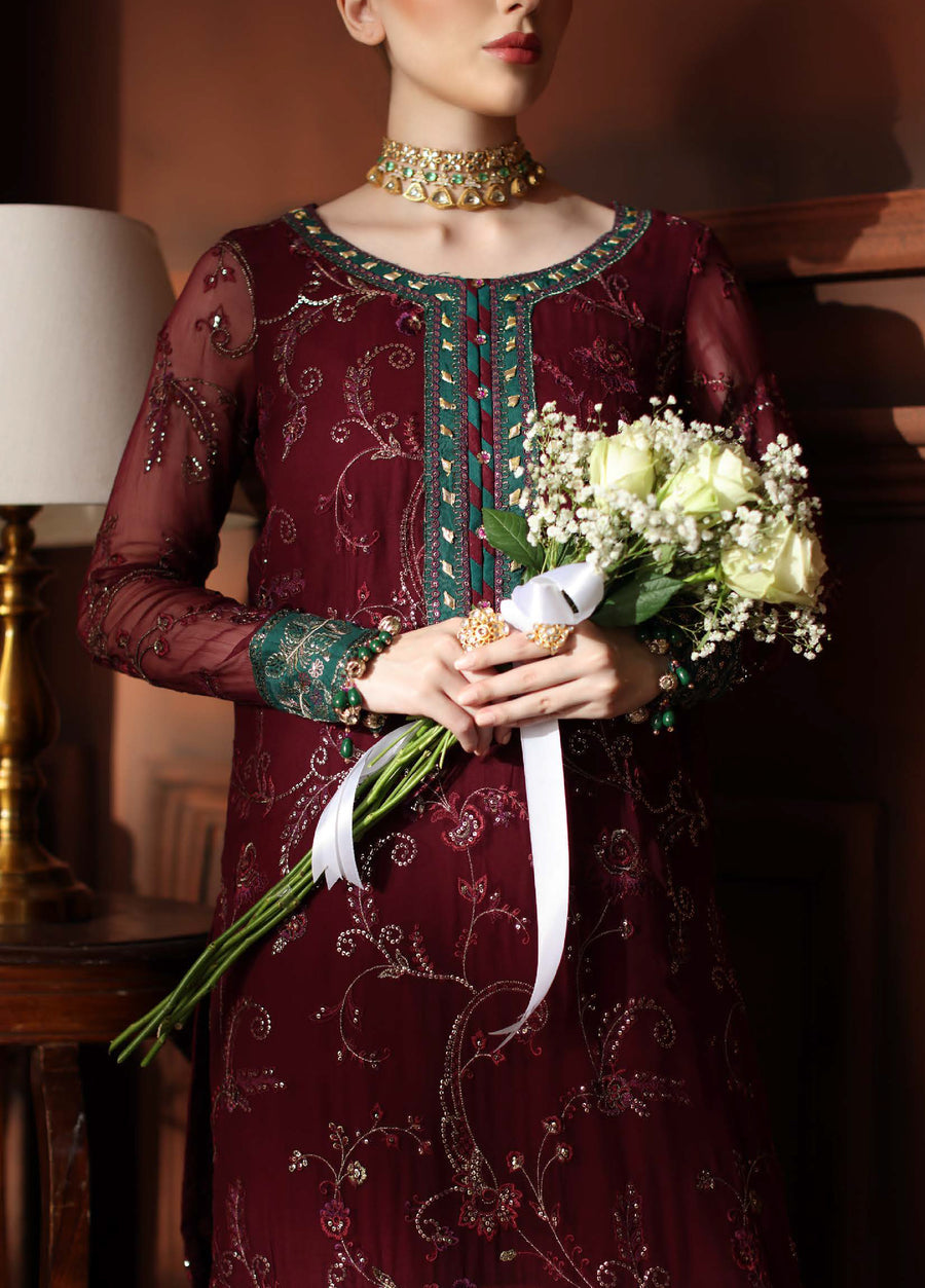 NUREH EMBROIDERED CHIFFON DRESS - 3 PC UNSTITCHED