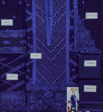AZURE EMBROIDERED CHIFFON - 3 PC UNSTITCHED