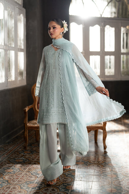 AZURE SEMI PURE CHIFFON EMBROIDERED - 3 PC UNSTITCHED