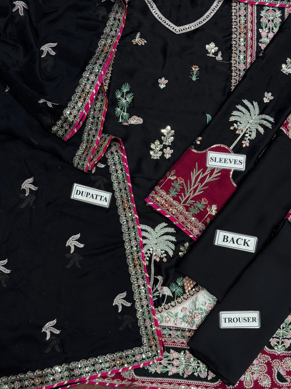 ETHNC EMBROIDERED SILK KAFTAN - 3 PC UNSTITCHED