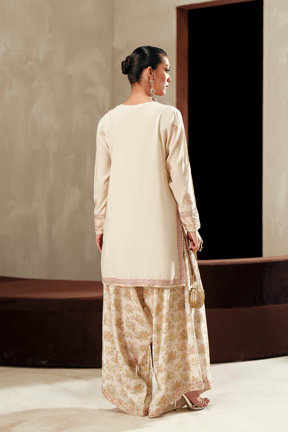 ETHNC EMBROIDERED RAW SILK DRESS - 3 PC UNSTITCHED