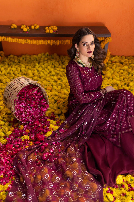 MINAL KHAN EMBROIDERED CHIFFON DRESS - 3 PC UNSTITCHED