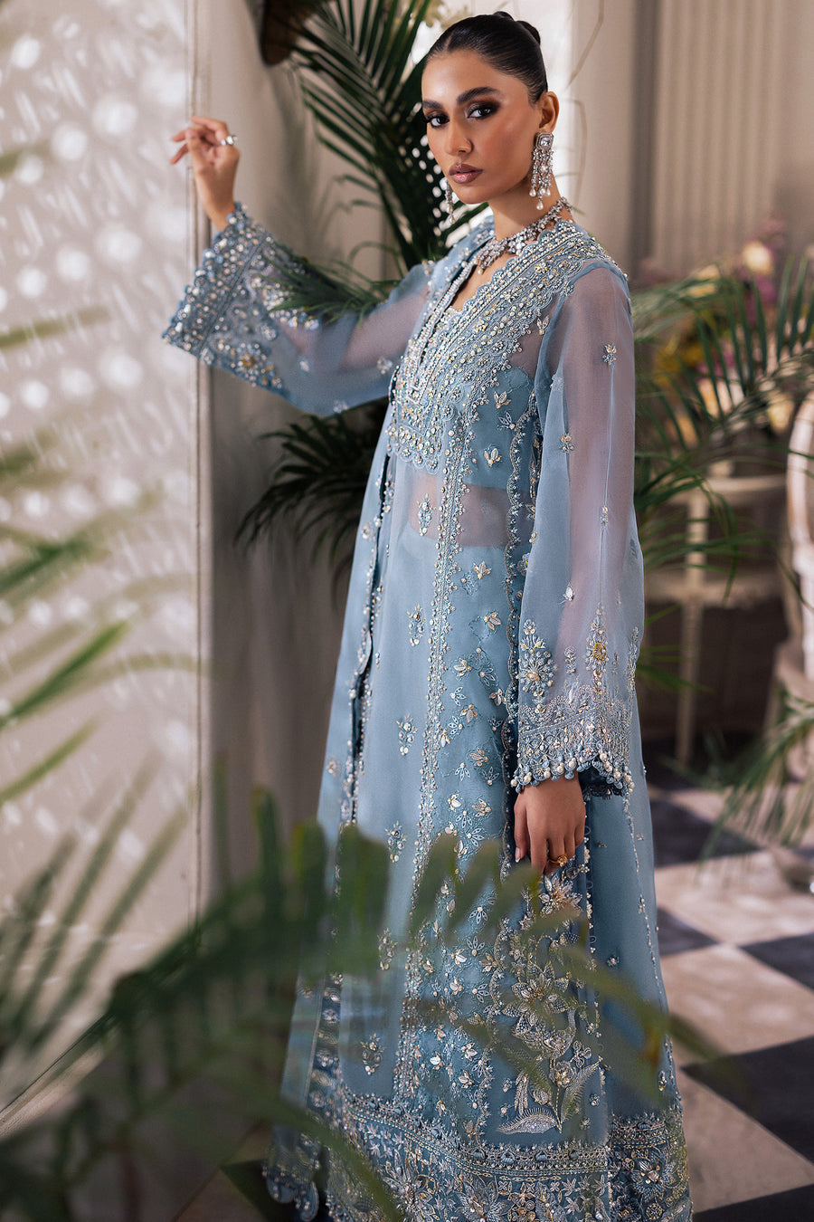ZAHA LUXURY EMBROIDERED ADDA WORK ORGANZA - 3 PC UNSTITCHED