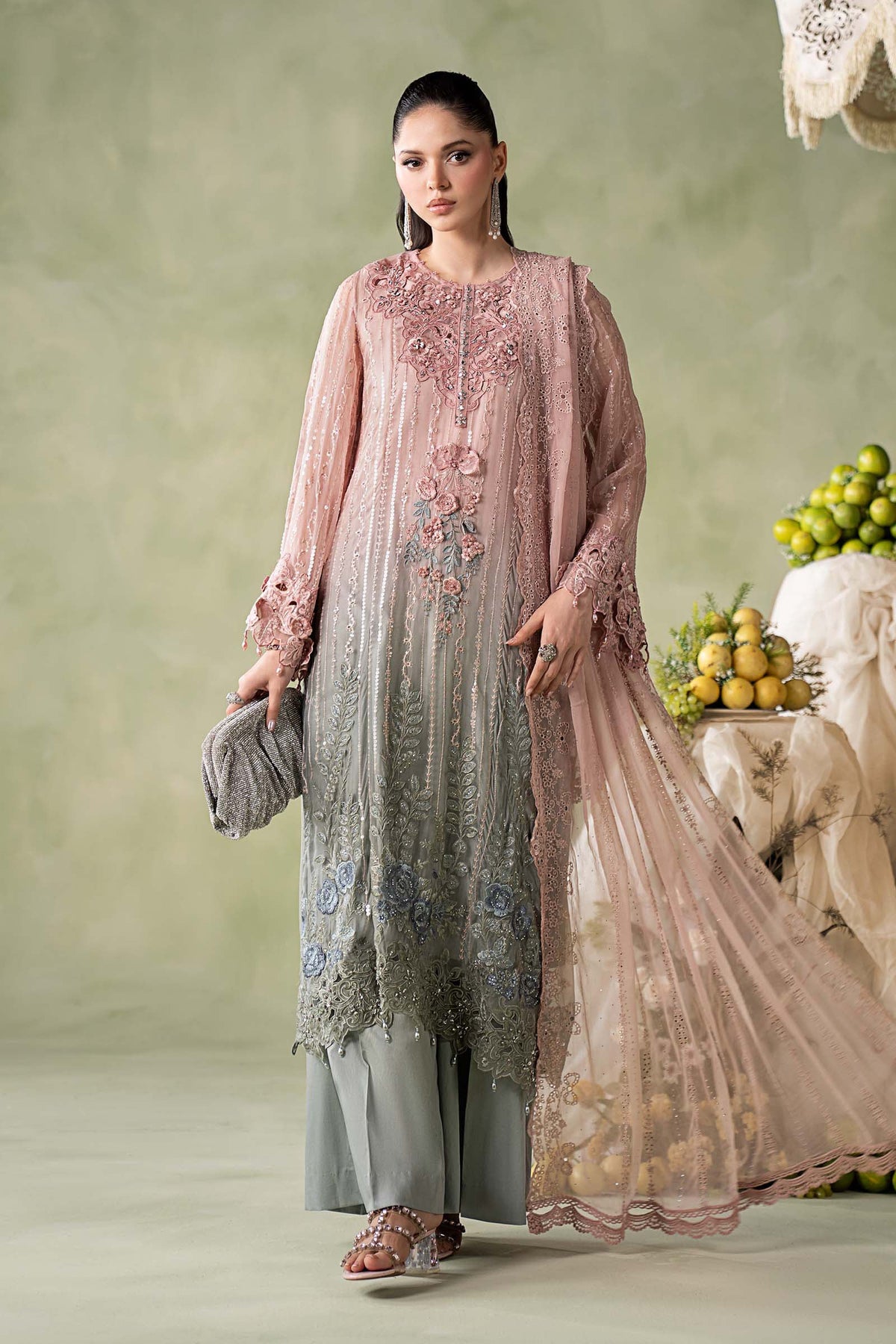 MARIA B EMBROIDERED CHIFFON WEDDING DRESS - 3 PC UNSTITCHED