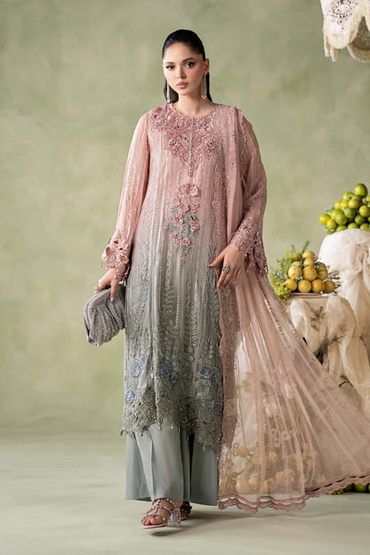 MARIA B EMBROIDERED CHIFFON WEDDING DRESS - 3 PC UNSTITCHED
