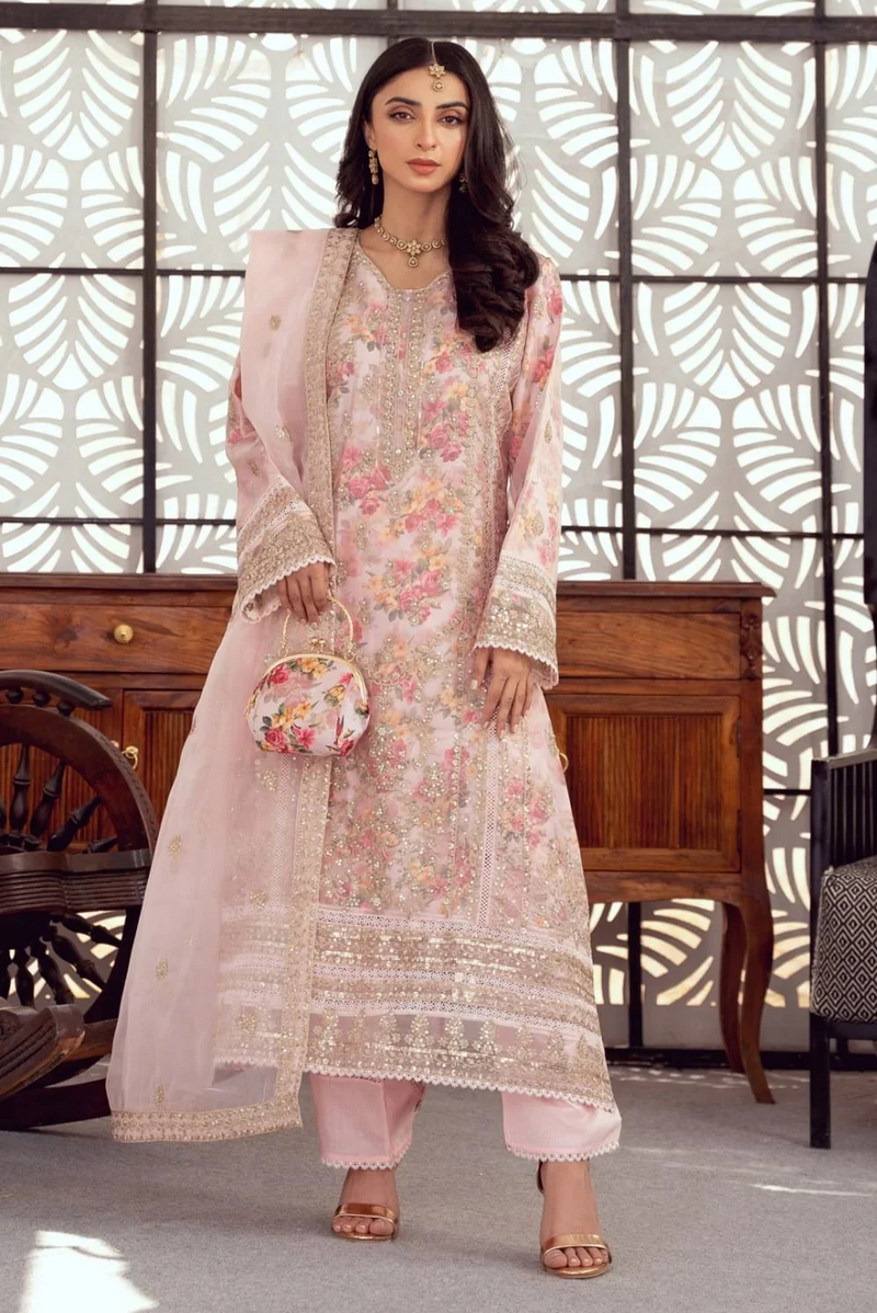 BINT-E-NOOR LUXURY EMBROIDERED ORGANZA SEMI STITCH - 3 PC UNSTITCHED