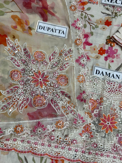 CRIMSON EMBROIDERED CHIKANKARI LAWN - 3 PC UNSTITCHED