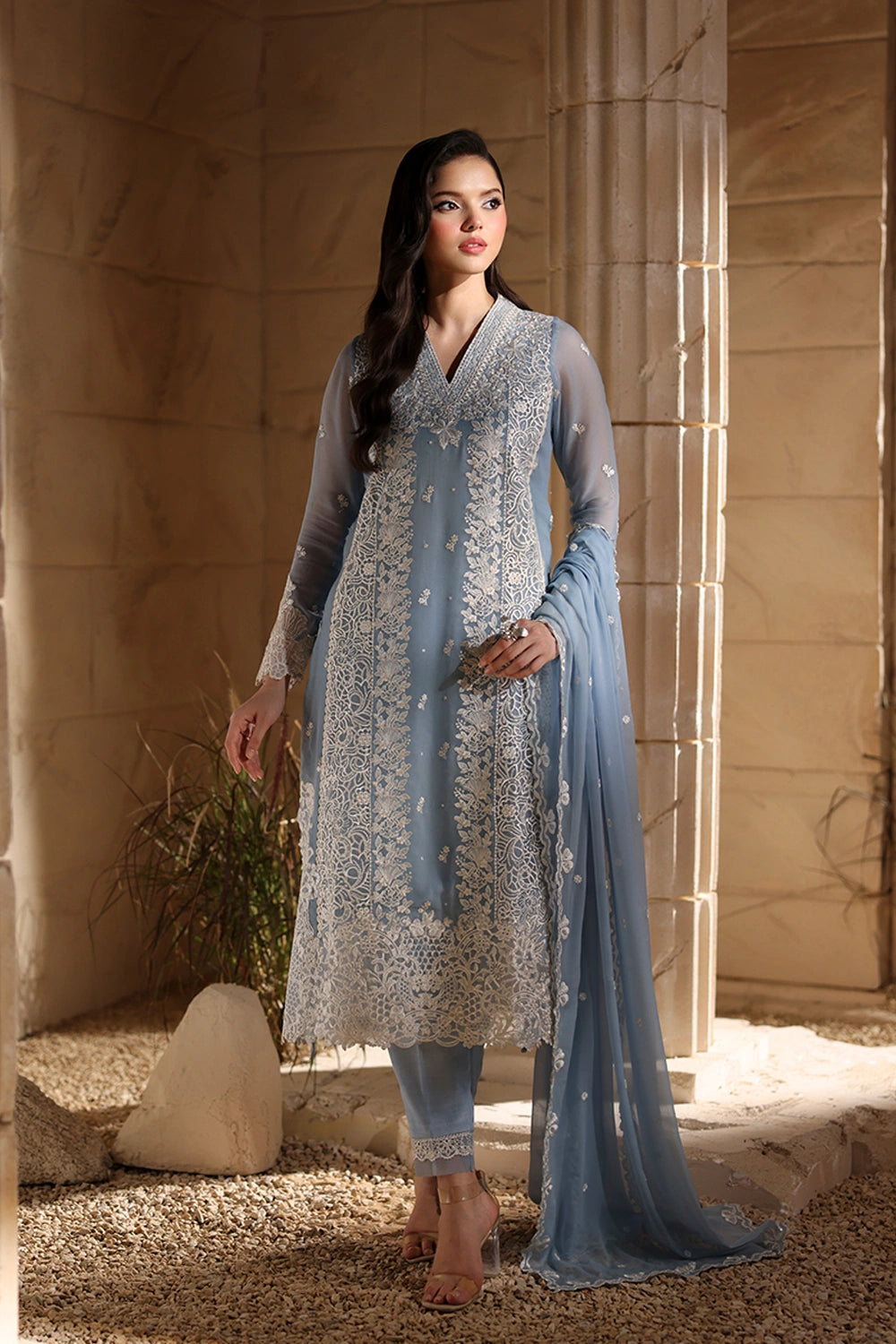 AZURE LUXURY EMBROIDERED CHIFFON - 3 PC UNSTITCHED