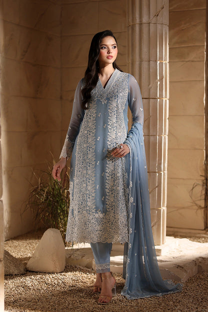 AZURE LUXURY EMBROIDERED CHIFFON - 3 PC UNSTITCHED