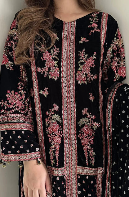 ANEELA’S EMBROIDERED VELVET DRESS - 3 PC UNSTITCHED