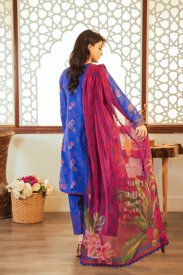 HOORAINS PRET EMBROIDERED SLUB LAWN FARSHI SHALWAR - 3 PC STITCHED