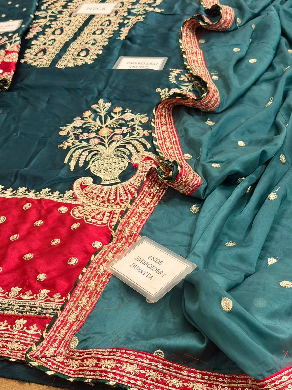ETHNC EMBROIDERED KAFTAN SILK DRESS - 3 PC UNSTITCHED