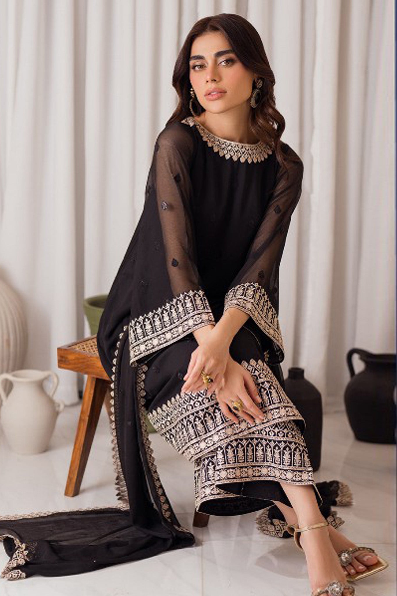 AZURE LUXURY EMBROIDERED CHIFFON - 3 PC UNSTITCHED