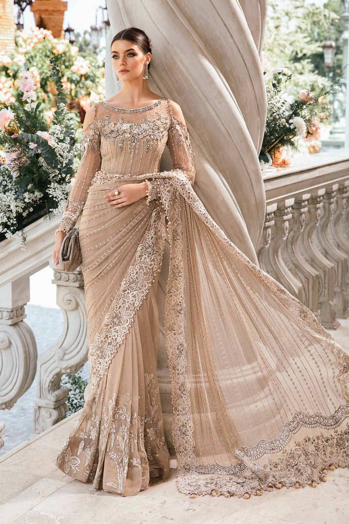 MARIA B EMBROIDERED NET SAREE - 3 PC UNSTITCHED