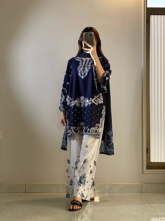 EMBROIDERED COTTON DRESS - 3 PC STITCHED