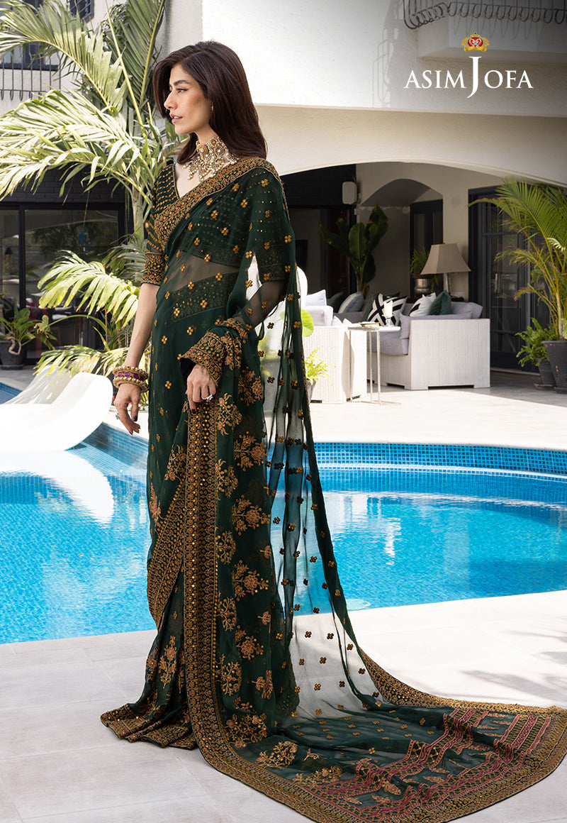 ASIM JOFA LUXURY EMBROIDERED CHIFFON SAREE - 3 PC UNSTITCHED