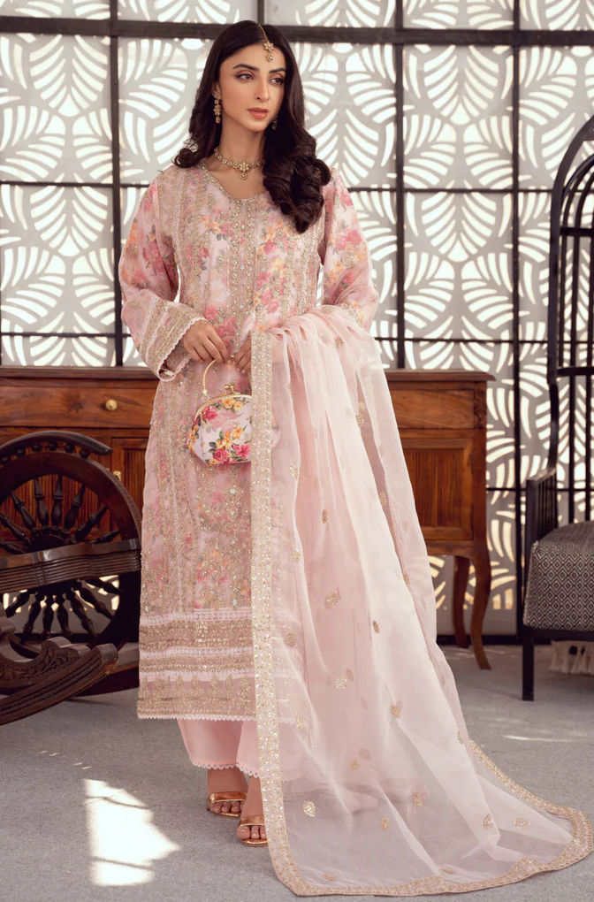 BINT-E-NOOR LUXURY EMBROIDERED ORGANZA SEMI STITCH - 3 PC UNSTITCHED