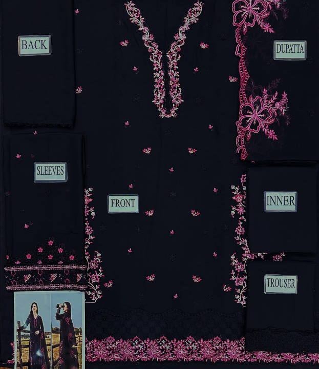 AZURE CHIFFON EMBROIDERED - BLACK CHERRY - 3 PC UNSTITCHED