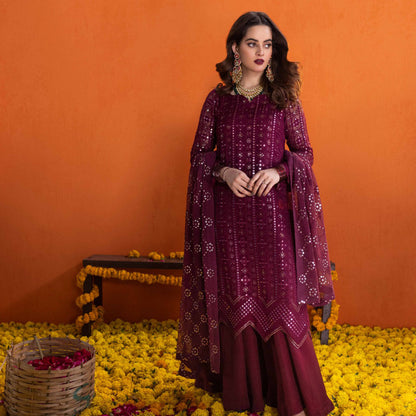 MINAL KHAN EMBROIDERED CHIFFON DRESS - 3 PC UNSTITCHED