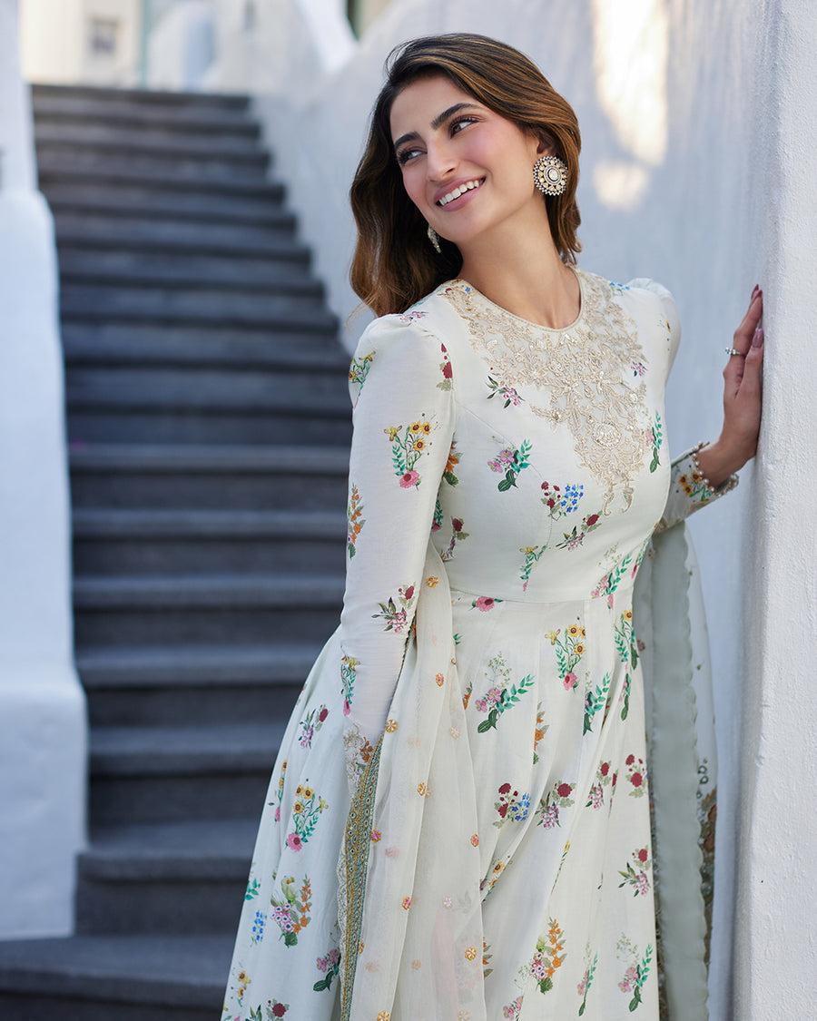 FAIZA SAQLAIN DIGITAL PRINTED LAWN EMBROIDERED FROK - 3 PC UNSTITCHED
