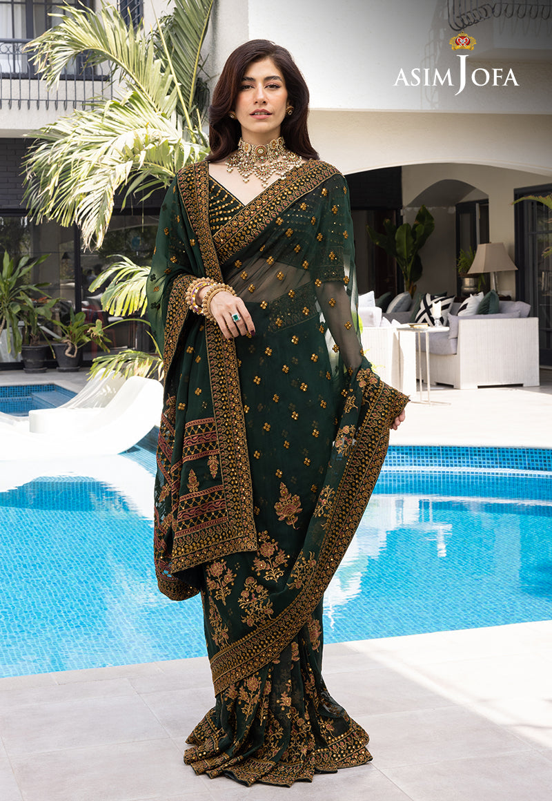ASIM JOFA LUXURY EMBROIDERED CHIFFON SAREE - 3 PC UNSTITCHED