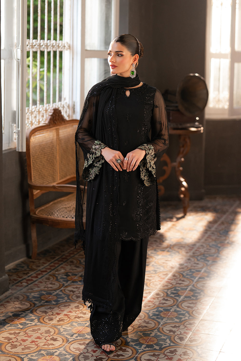 AZURE EMBROIDERED SEMI PURE CHIFFON - 3 PC UNSTITCHED